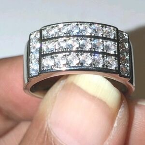 2Ct Round Cut Real Moissanite Men's Engagement Band Ring 14k White Gold Plated